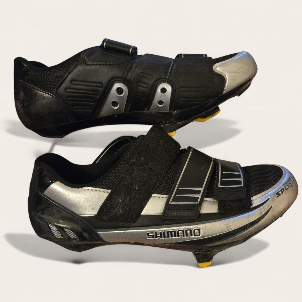 Shimano Road Cycling Shoes Mens 7.5 41 Cleats SPD-SL Black Silver Triple Straps